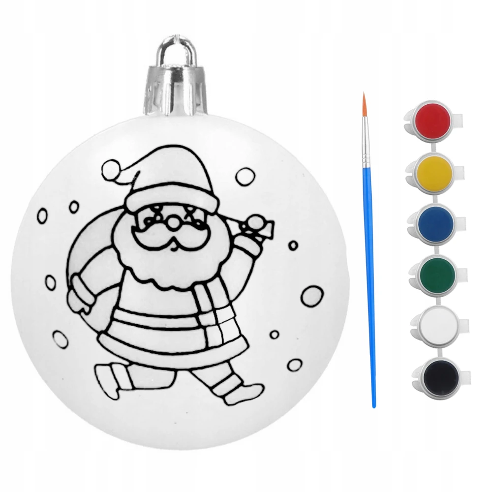 Kalėdinis plastikinis baublys 8 cm dizaino Kalėdų Senelis + dažai 6x3 ml artmaker