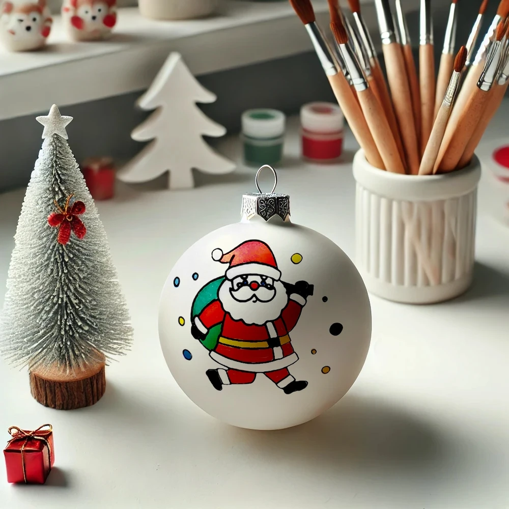 Kalėdinis plastikinis baublys 8 cm dizaino Kalėdų Senelis + dažai 6x3 ml artmaker