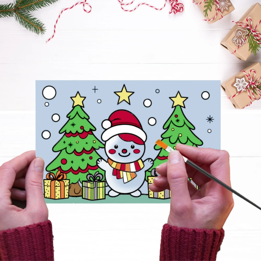 Kalėdinis tapybos rinkinys molbertas + teptukas + dažai + drobė 10x15 cm artmaker sniego žmogus
