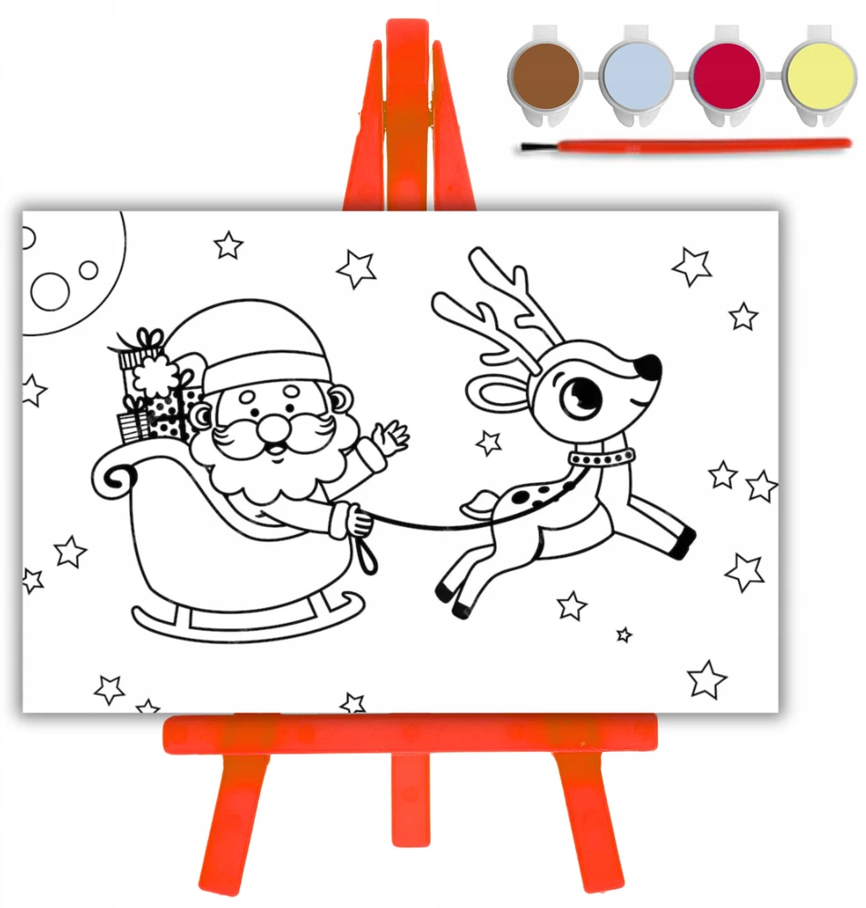 Kalėdų tapybos rinkinys molbertas + teptukas + dažai + drobė 10x15 cm Kalėdų Senelio rogės Artmaker