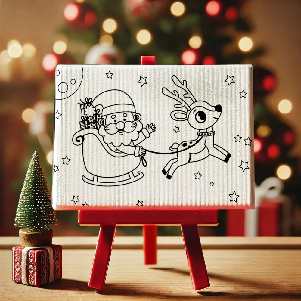Kalėdų tapybos rinkinys molbertas + teptukas + dažai + drobė 10x15 cm Kalėdų Senelio rogės Artmaker