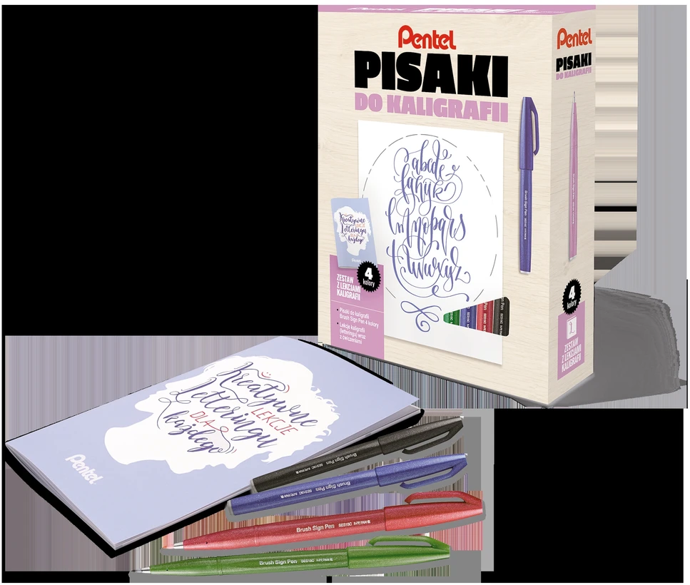 Kaligrafiniai rašikliai - 4 vnt. rinkinys. PENTEL