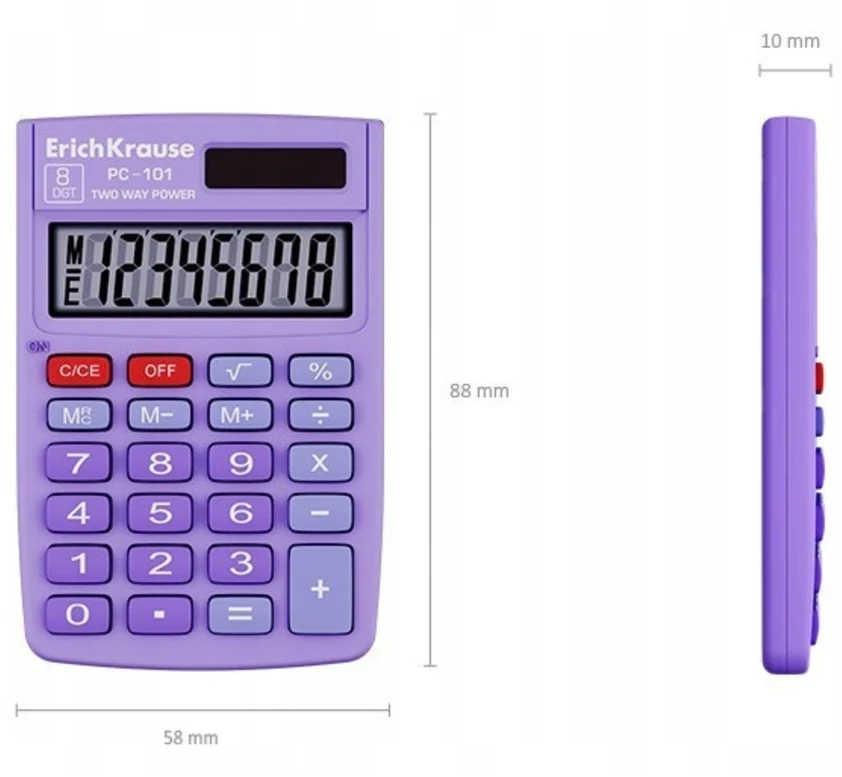 KALKULATOR KIESZONKOWY ERICHKRAUSE PC-101 8 CYFR Violetinis DLA DZIECKA