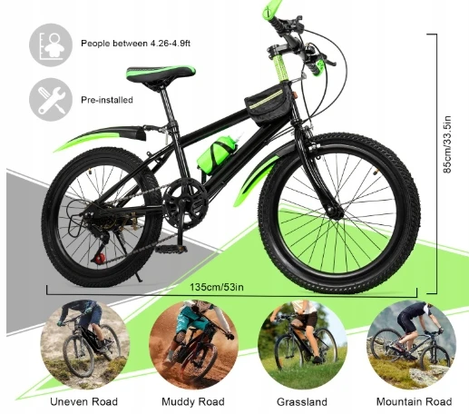 KALNŲ DVIRAČIO 20" 7 GREITIO 1,3-1,5M VAIKAMS