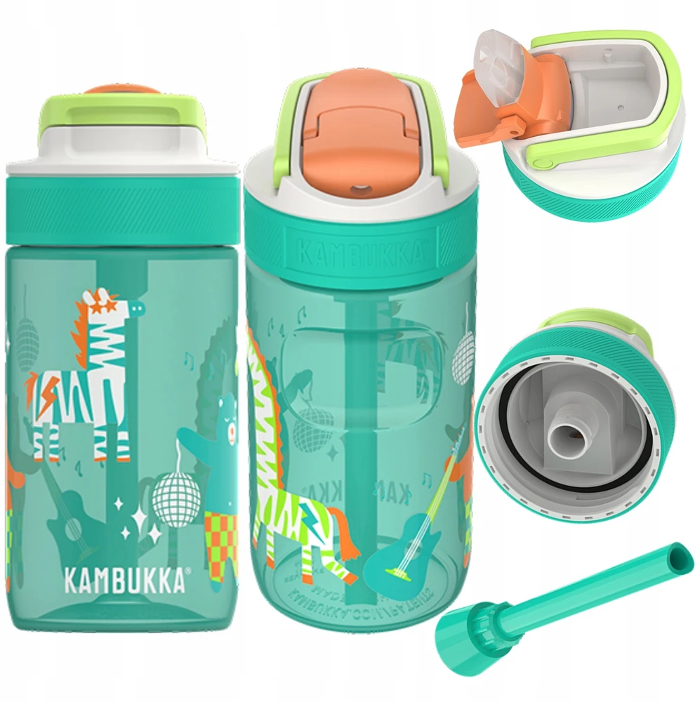 Kambukka Lagoon 400 ml Disco Zoo – butelis vaikams su šiaudeliu, Tritan, 100 % sandarus