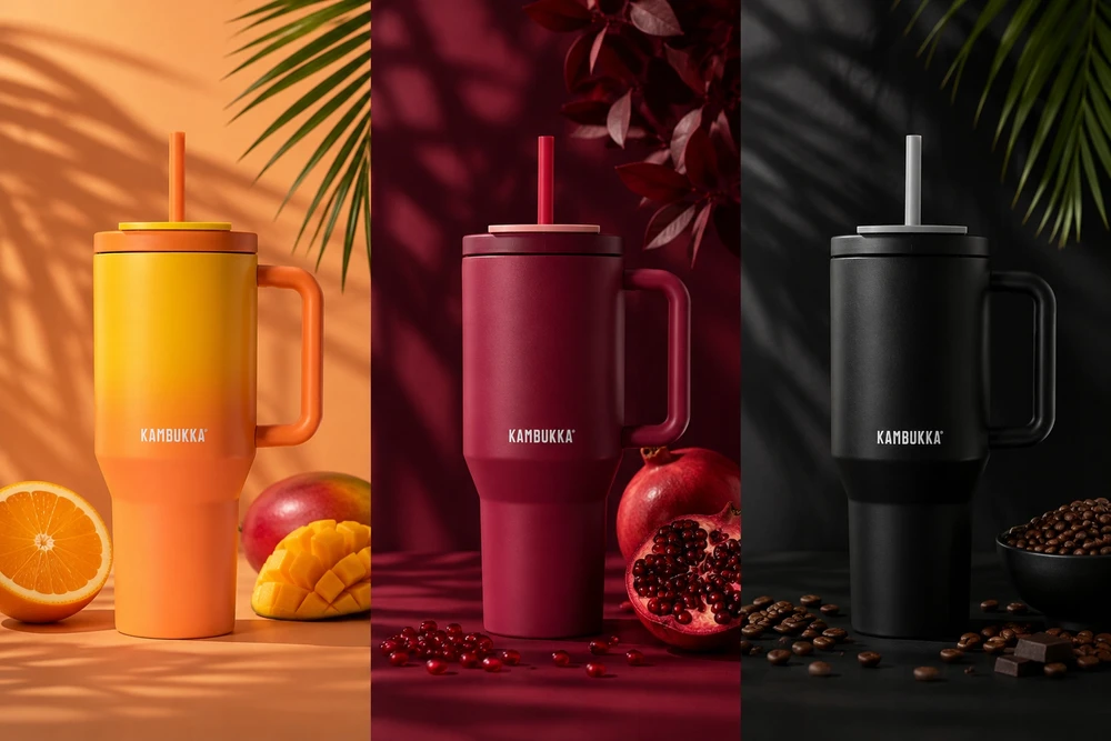 Kambukka Rio Tumbler termopuodelis su šiaudeliais 950ml Soft Sunrise + dėžutė