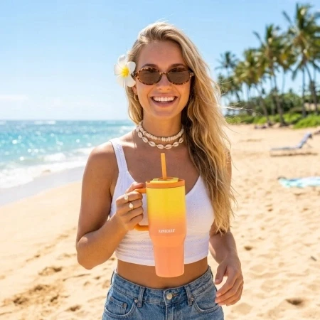 Kambukka Rio Tumbler termopuodelis su šiaudeliais 950ml Soft Sunrise + dėžutė