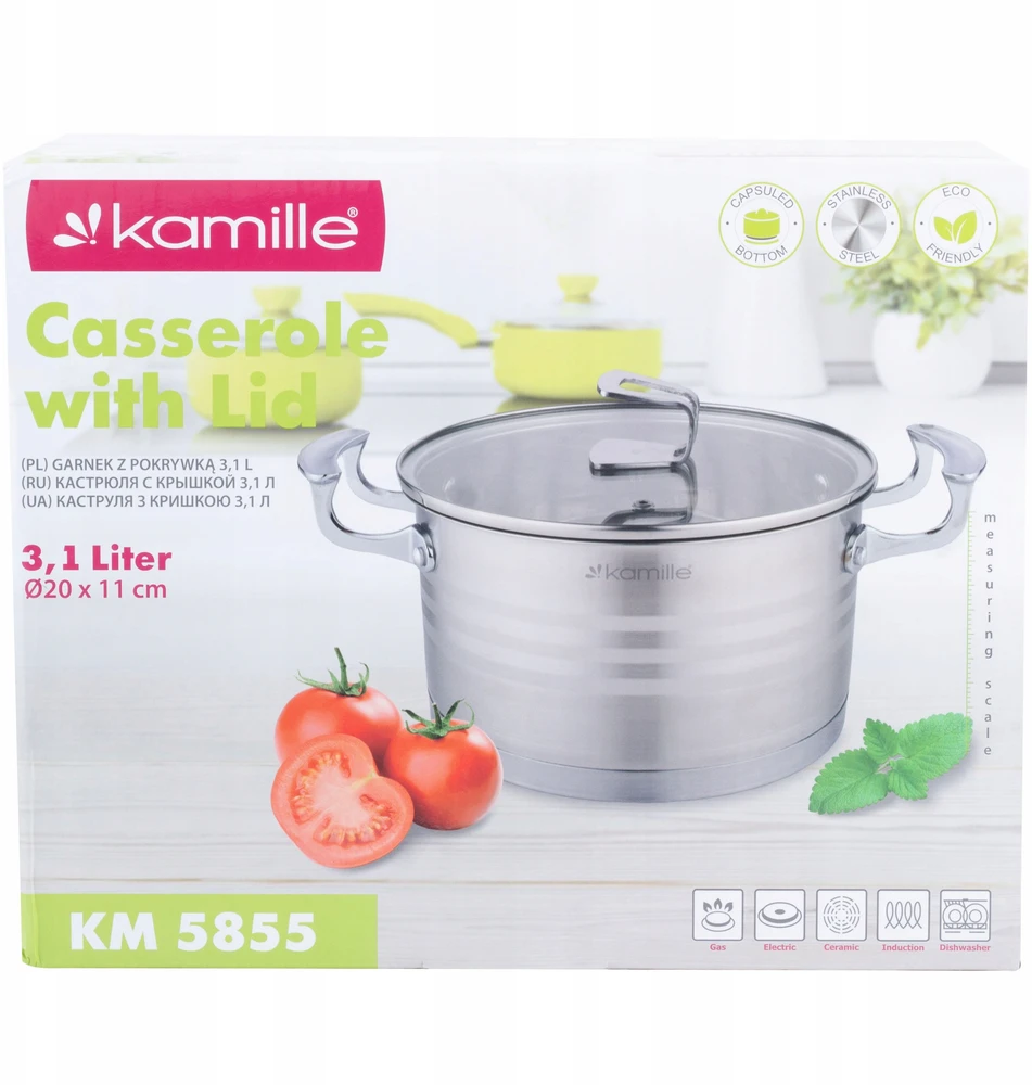 Kamille Plieninis puodas su dangčiu, 3,1L