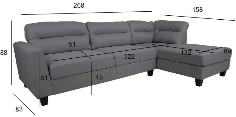 Home4You Kampinė sofa HELSINKI DK, tamsiai pilka