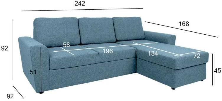 Home4You Kampinė sofa lova INGMAR, šviesiai mėlyna