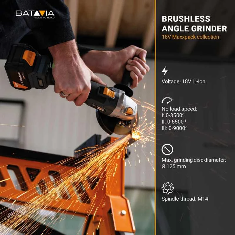 Batavia Bv Akumuliatorinis bešepetėlinis kampinis šlifuoklis Batavia 18 V, 125 mm, be akum. ir įkroviklio