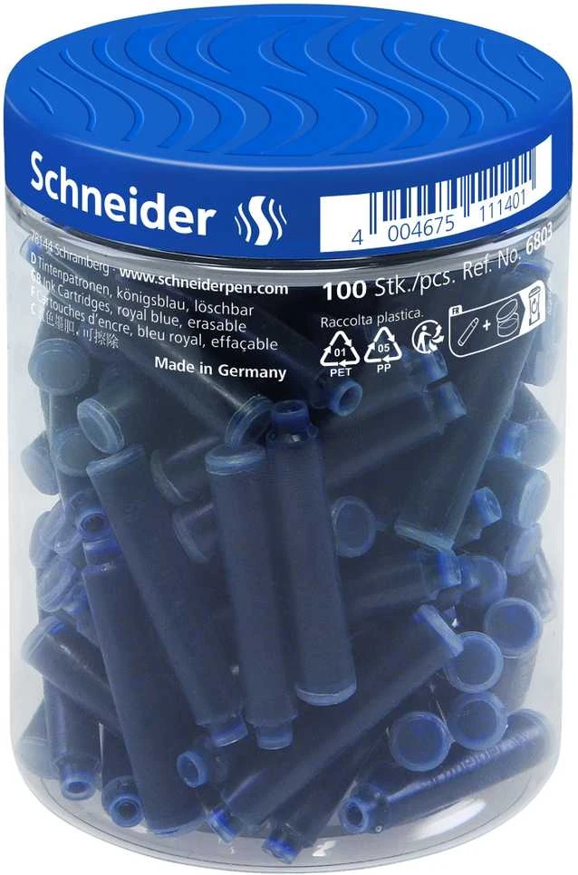 Schneder Rašalo kapsulės, Schneider, 100 vnt., trumpos, mėlynos sp.