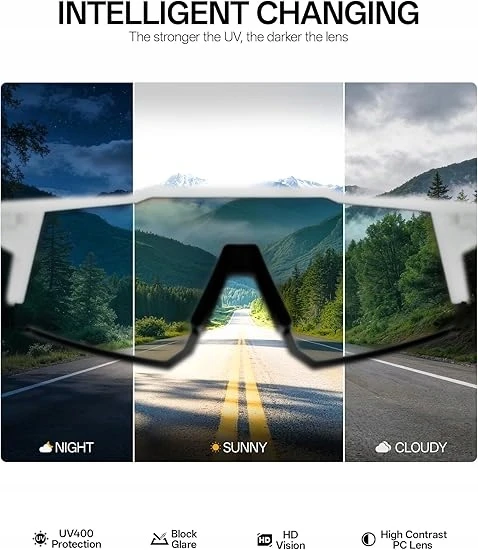 KAPVOE fotochrominiai dviračių akiniai su TR90, sportiniai moteriški vyriški UV400