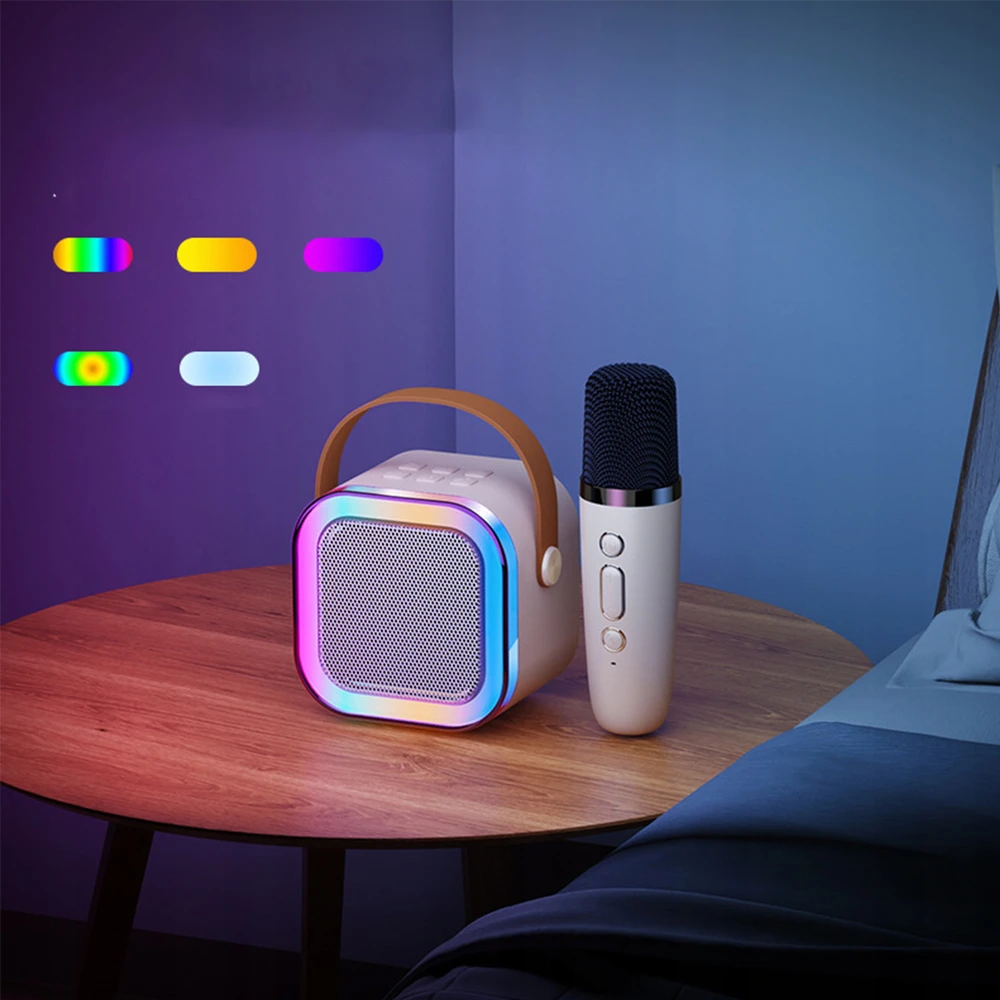 KARAOKĖS RINKINYS 2 MIKROFONAI BELAIDIS BLUETOOTH GALBARIASIS SUPER GARSU