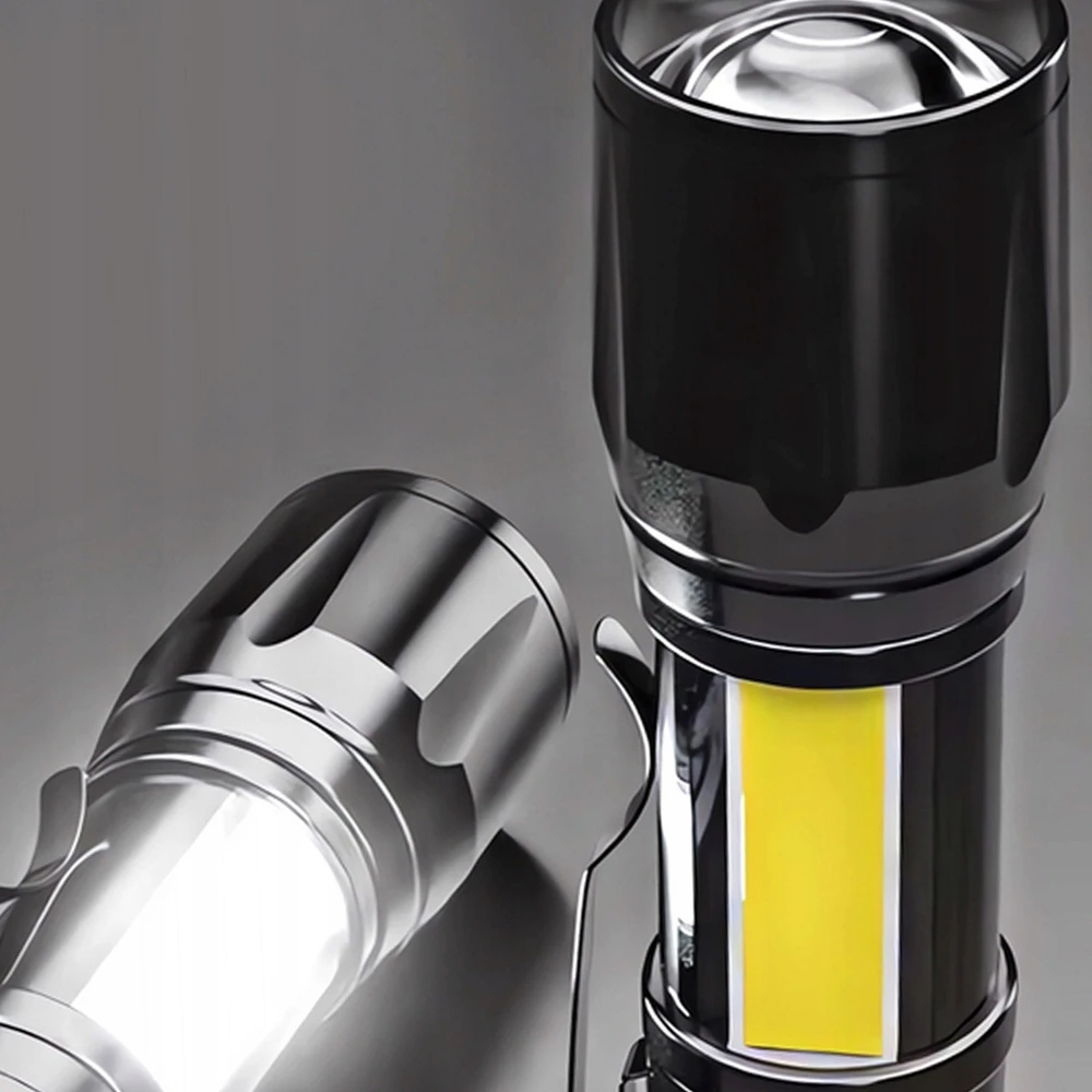Karinis LED ZOOM taktinis žibintuvėlis, stiprus, įkraunamas, daugiafunkcis USB