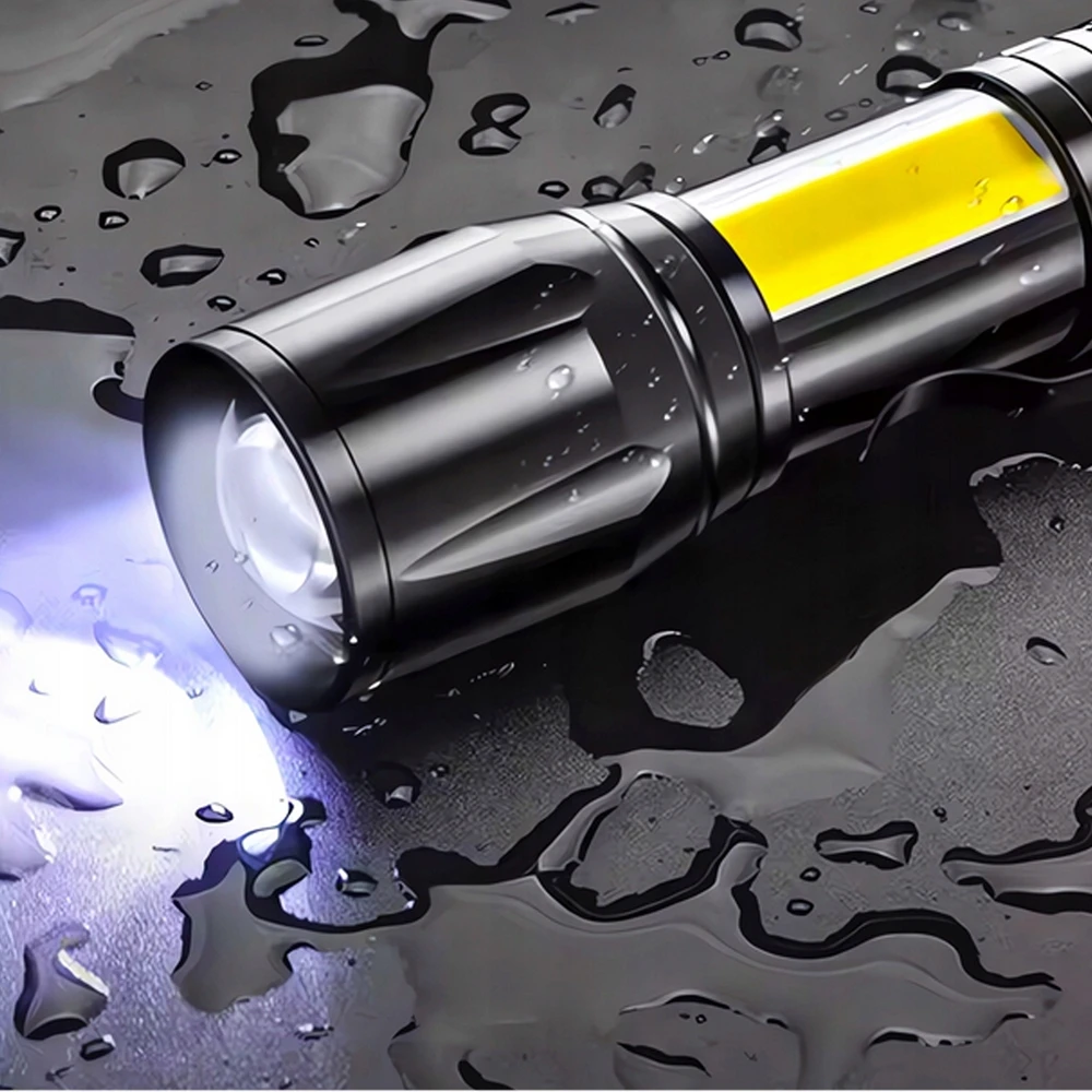 Karinis LED ZOOM taktinis žibintuvėlis, stiprus, įkraunamas, daugiafunkcis USB