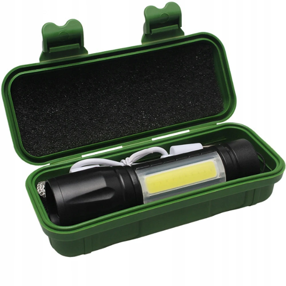 Karinis LED ZOOM taktinis žibintuvėlis, stiprus, įkraunamas, daugiafunkcis USB