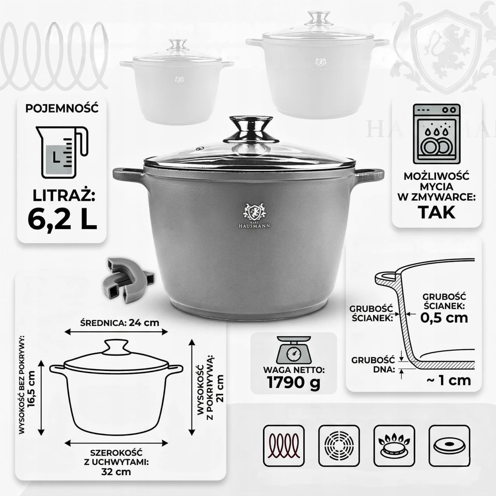 Karl Hausmann DIDELIS PUODAS 6,2L INDUKCINĖS DUJINĖS AUKŠTOJO MARMULIO PUODAS ORKAITĖS PUODUOMS