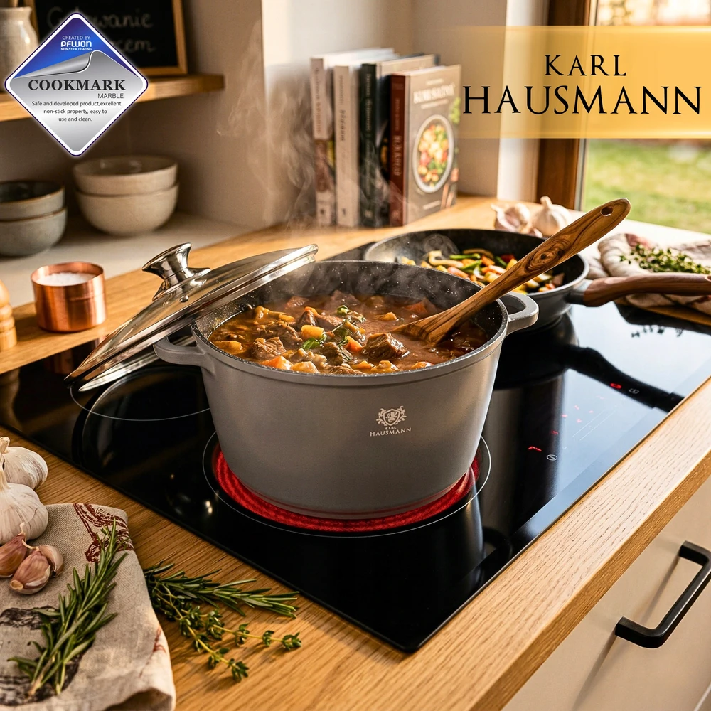 Karl Hausmann DIDELIS PUODAS 6,2L INDUKCINĖS DUJINĖS AUKŠTOJO MARMULIO PUODAS ORKAITĖS PUODUOMS