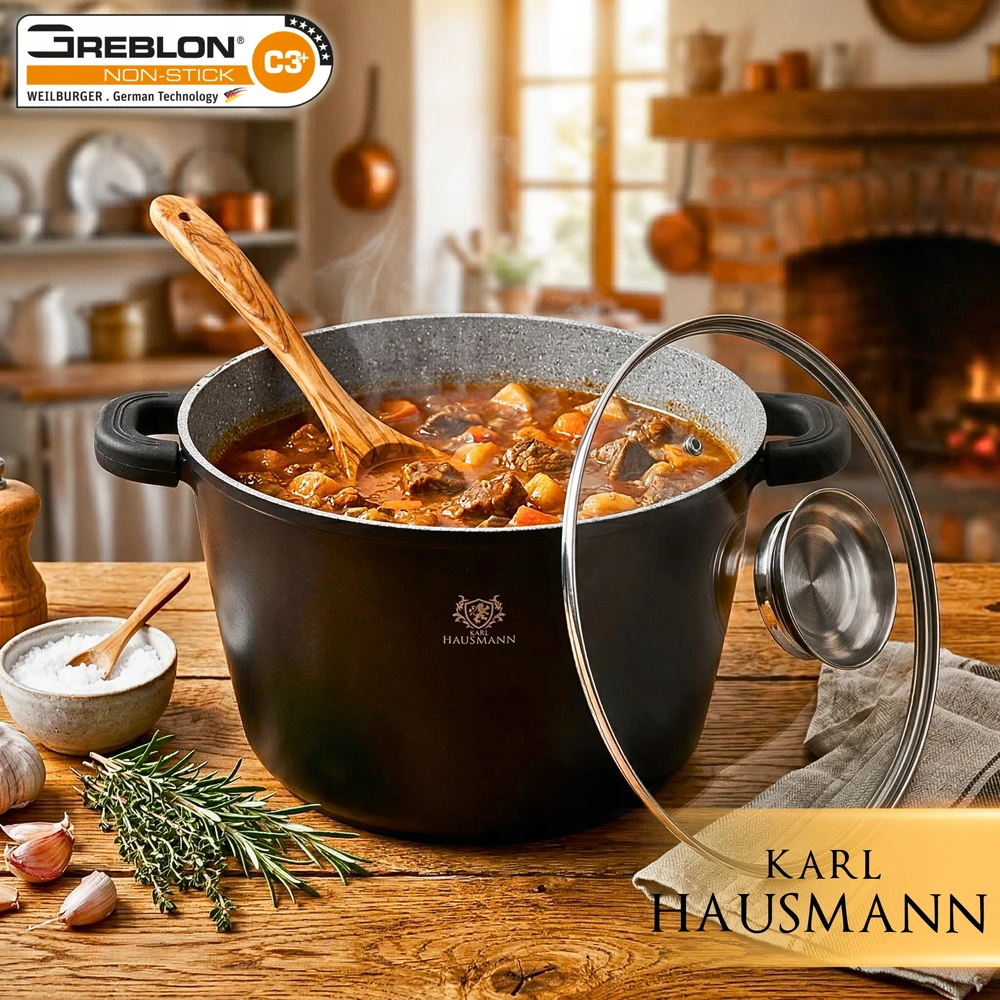 Karl Hausmann DIDELIS PUODAS 6,2L INDUKCINĖS DUJINĖS AUKŠTOJO MARMULIO PUODAS ORKAITĖS PUODUOMS