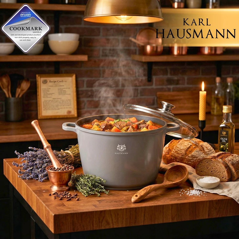 Karl Hausmann DIDELIS PUODAS 6,2L INDUKCINĖS DUJINĖS AUKŠTOJO MARMULIO PUODAS ORKAITĖS PUODUOMS