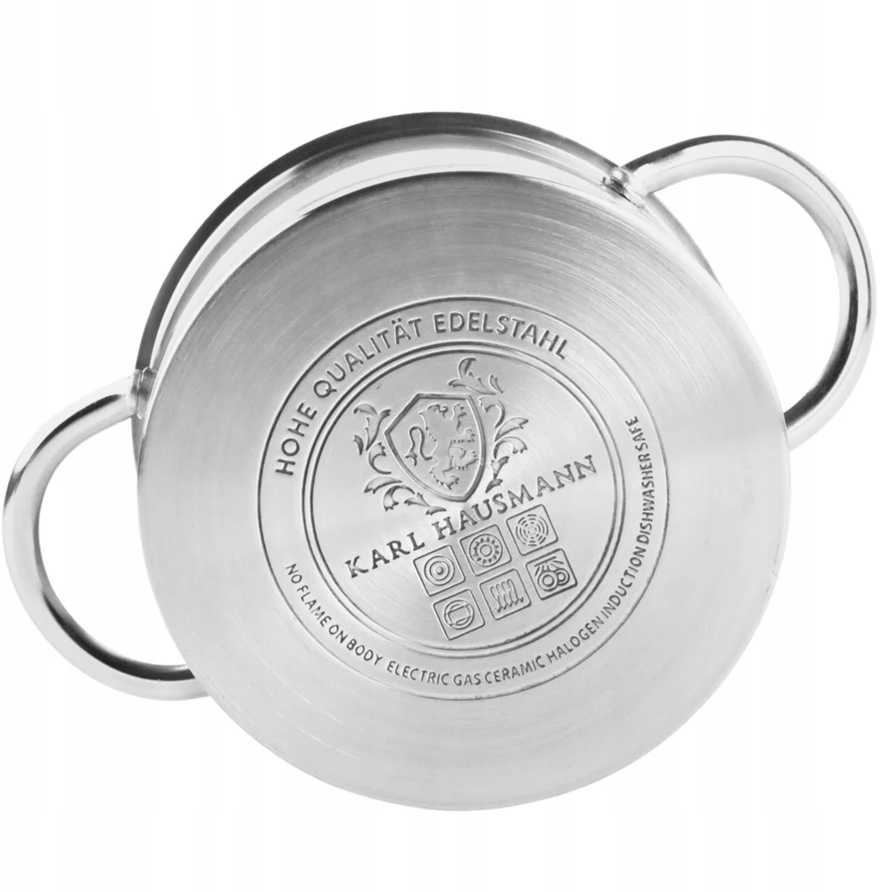 Karl Hausmann INDUKCINĖS DUJINĖS 6,1L 25cm NERŪDIJANČIO PLIENO DUJINĖS SU DANDU DIDELIS PUODAS