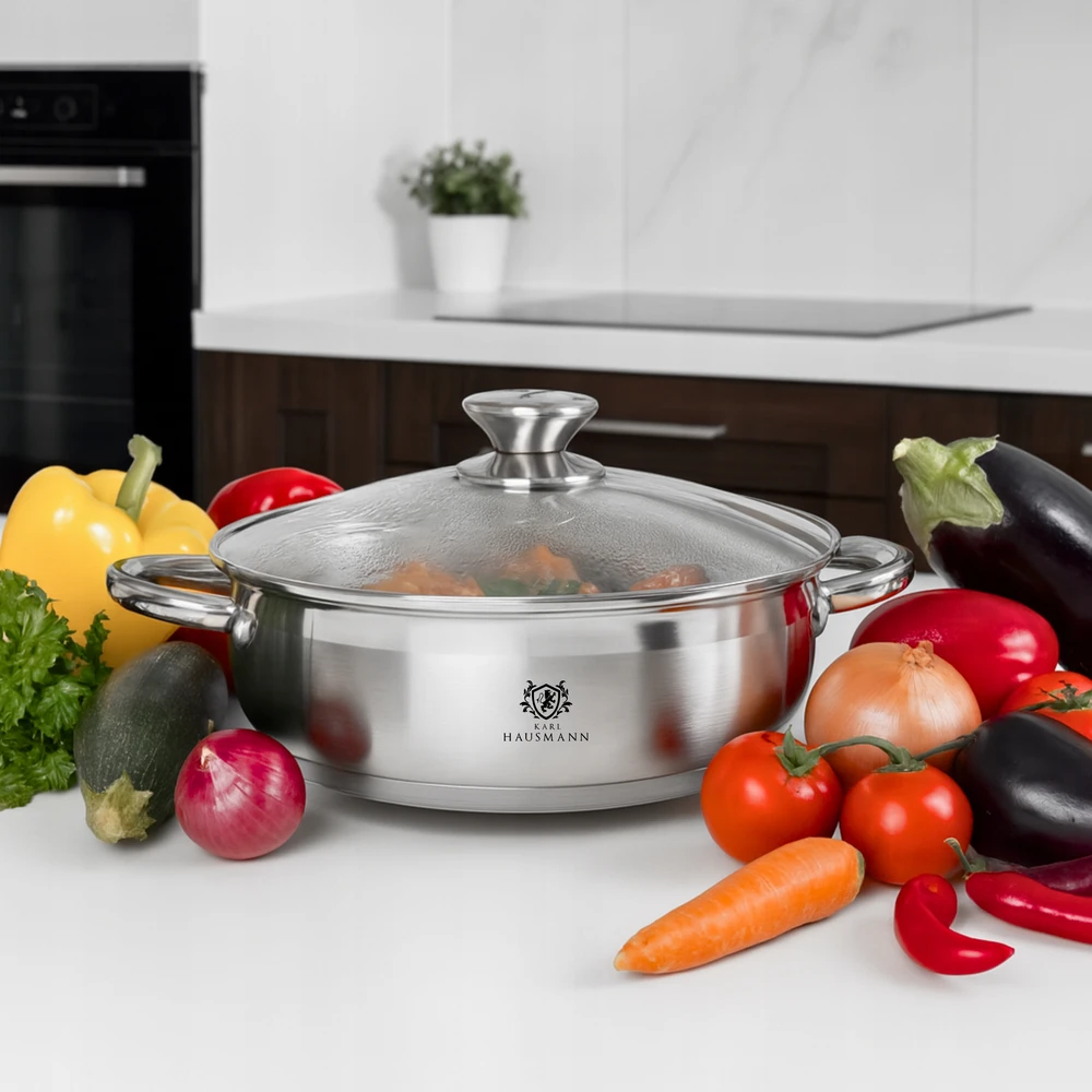 Karl Hausmann INDUKCINĖS DUJINĖS 7,6L 32cm nerūdijančio plieno indukcinis puodas SU MAŽAI KIETUS DANGIU
