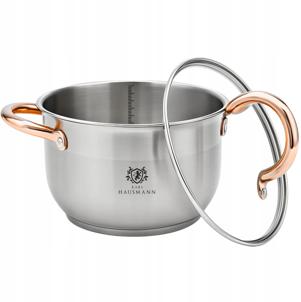Karl Hausmann INDUKCINĖS DUJINĖS NERŪDIJANTOJO PLIENO 1,3L 14cm SU DANČIU AUKSO PUODAIS