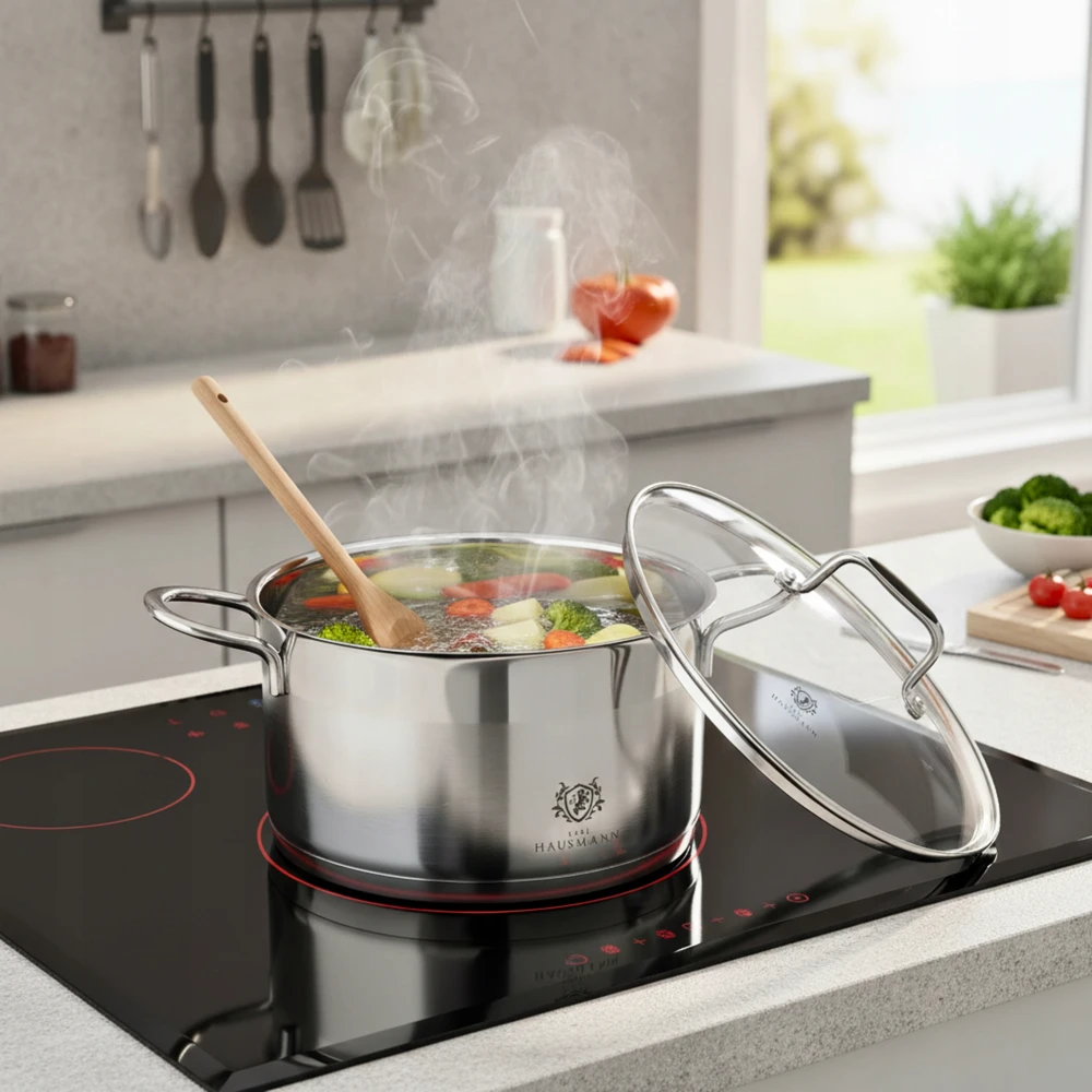 Karl Hausmann INDUKCINIS PUODAS DUJINIS PLIENAS 18/10 1,9L 16cm INDUKCINIAI PUODAI SU DANGIU