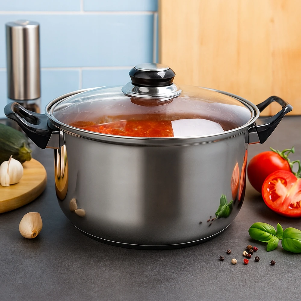 Karl Hausmann NERŪDIJANČIO PLIENO DUJINĖS PUODAS SU DANGIU 6,3l 26cm TRADICINIS