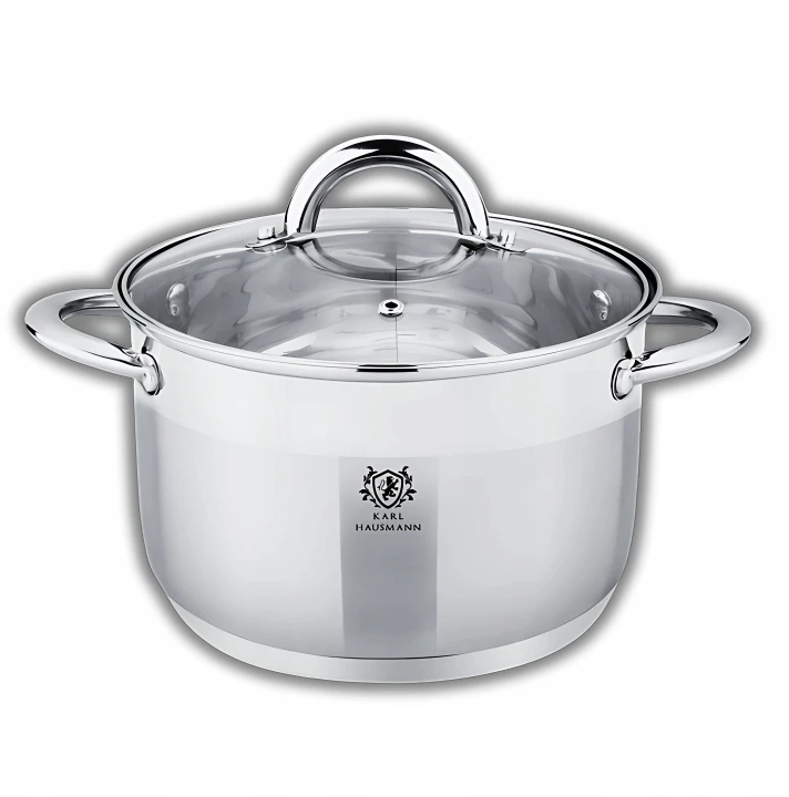 Karl Hausmann PLIENINIS PUODAS 5L INDUKCINIAM NERŪDIJANČIO PLIENO DUJINIU STIKLO DANGIUI 24cm