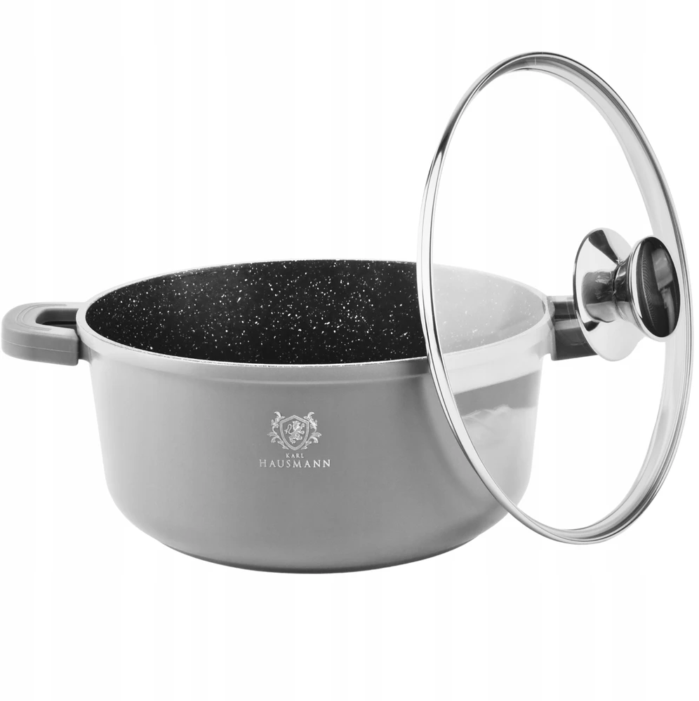 Karl Hausmann PUODAS INDUKCINIS DUJINIS GRANITINIS PUODAS 4,4L 24cm DANGINIS APVALUS PUODAS PILKAS
