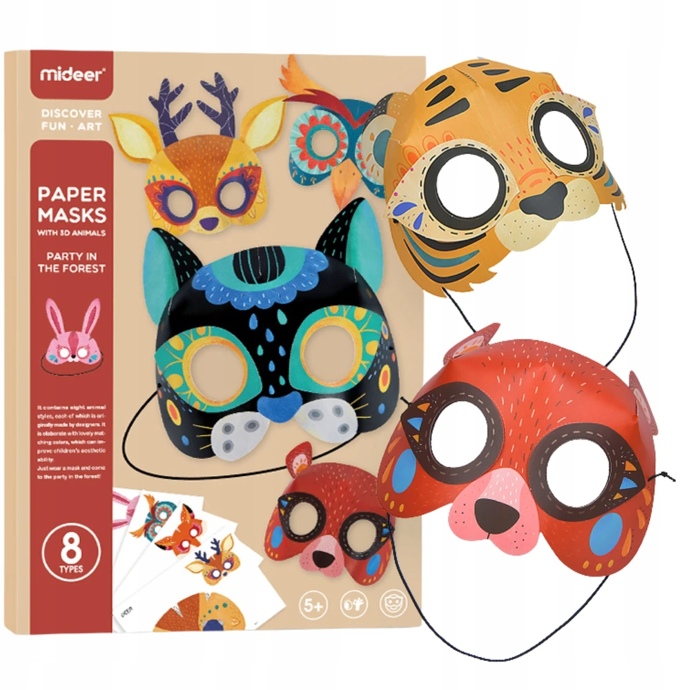Karnavalinė kaukė - Popierinė kaukė SET OF 8 Mideer Masks Vakarėlis miške