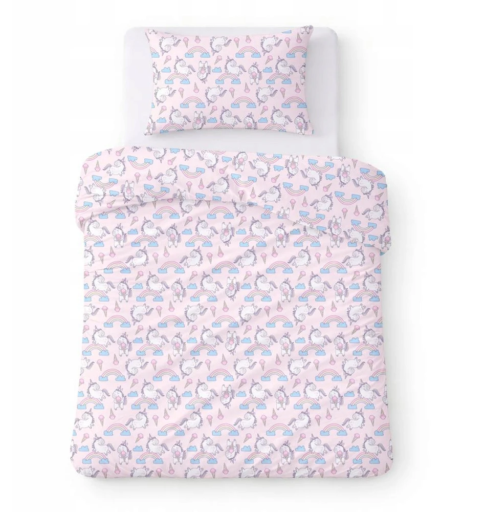 Karo Medvilnės komplektas 140x200 cm, Rožinė with Unicorns and Rainbows, Modern Kids Pattern – COTTON HOME KIDS