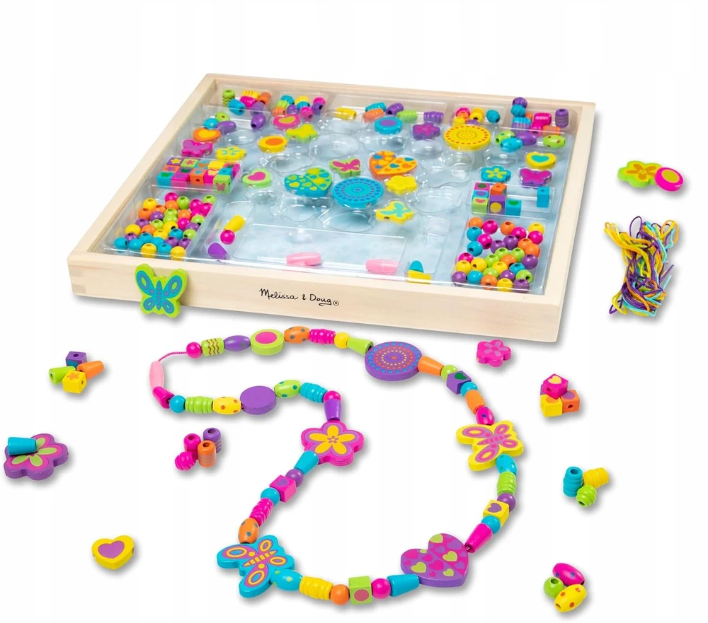 Melissa & Doug Medinių karoliukų vėrimo rinkinys Delux 220 d. Melissa ir Dougas, 14169