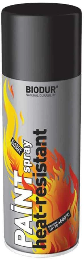 Karščiui atspari aerozolinė emalė BIODUR, juoda, 400 ml