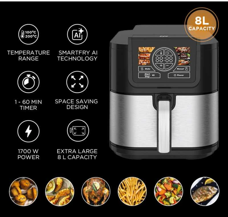 Karšto oro gruzdintuvė Zyle su Smart Fry AI technologija ZY007AF, 1700 W, 8 l