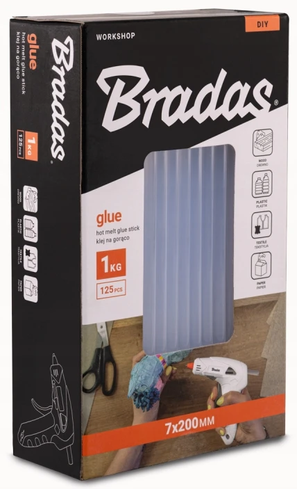 Karštų klijų pistoleto kasetės BALTOS 125 vnt./1kg 7x200 „pasidaryk pats“-GS0720WO/125BOX