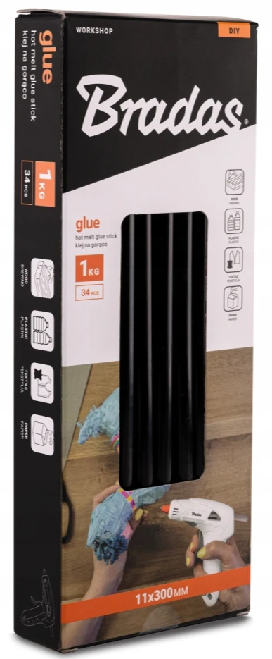 Karštų klijų pistoleto kasetės JUODOS 34 vnt./1kg 11x300 „DIY-GS1130BK/34BOX“