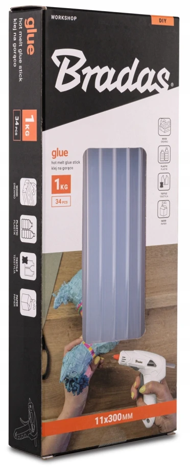Karštų klijų pistoleto kasetės SKAIDRIOS 34 vnt./1kg 11x300 „DIY-GS1130TR/34“