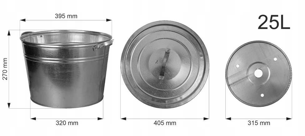 KATILAS, CINKUOTAS METALINIS PUODAS, 25L, Dangtis + Įdėklas