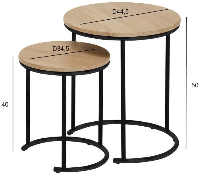 Home4You Kavos staliukai ELTO D44,5xH50cm D34,5xH40cm Ąžuolo