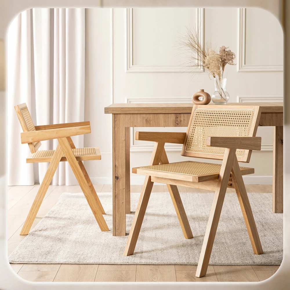 Kėdė Mebel Elite MADERA, medinė, ąžuolo spalvos, smėlio apmušalas