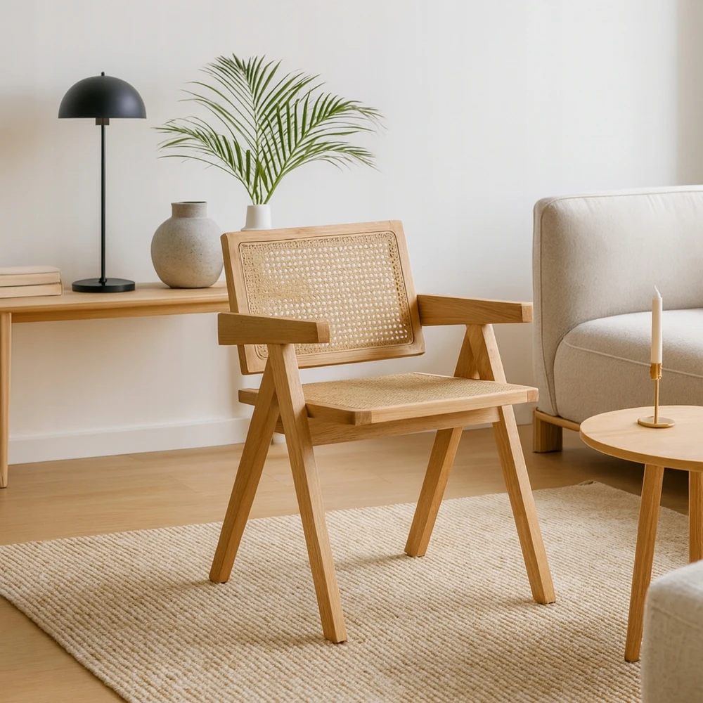 Kėdė Mebel Elite MADERA, medinė, ąžuolo spalvos, smėlio apmušalas