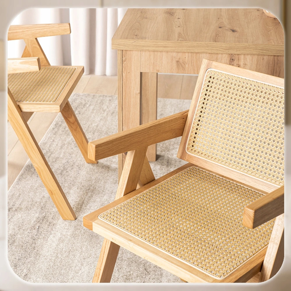 Kėdė Mebel Elite MADERA, medinė, ąžuolo spalvos, smėlio apmušalas