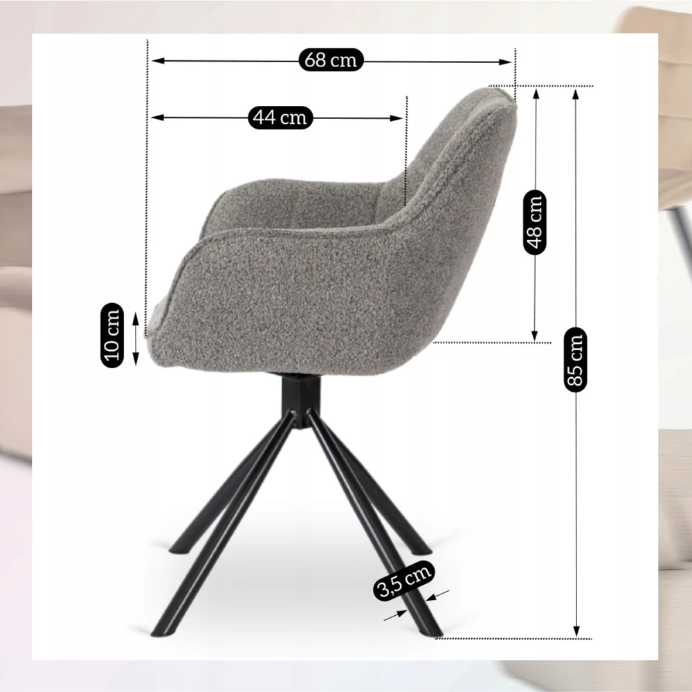 Kėdė Mebel Elite PEONY, pasukama, pilka