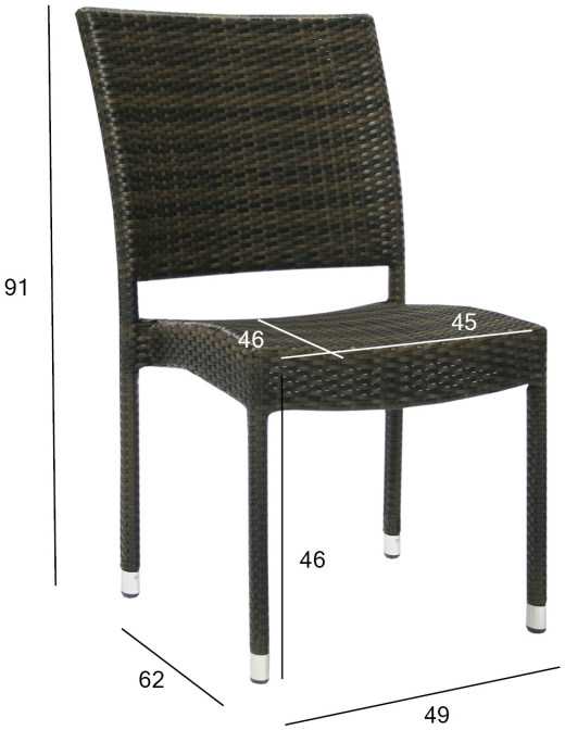 Home4You Kėdė WICKER-3, 60x49,5xH92,5cm, rėmas: aliumininis su plastikinių vytelių apdaila, spalva: tamsiai ruda