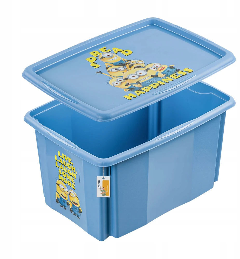 Keeper Pojemnik na zabawki su pokrywą karolina "minions happiness" 45 l soft mėlynas