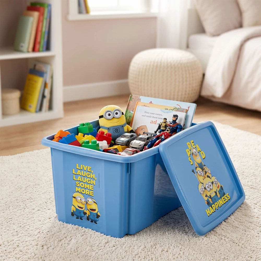 Keeper Pojemnik na zabawki su pokrywą karolina "minions happiness" 45 l soft mėlynas