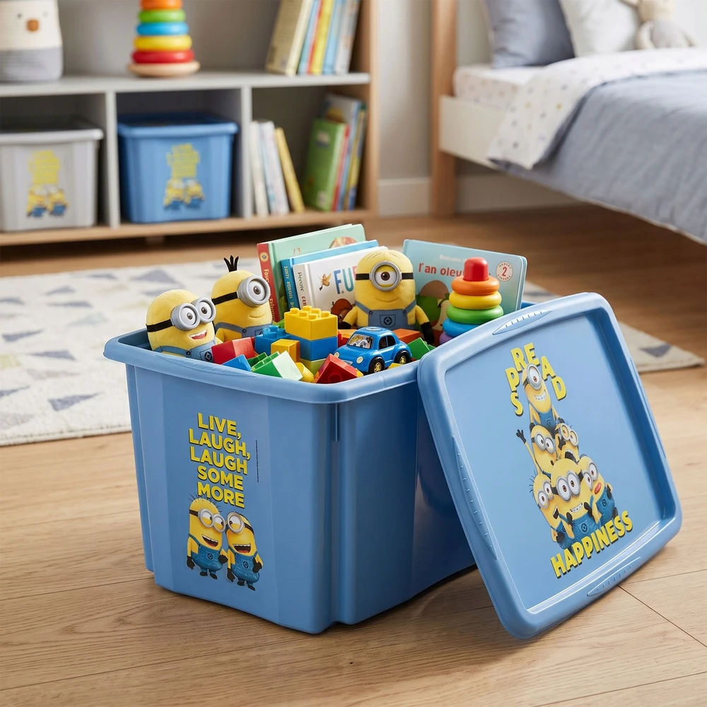Keeper Pojemnik na zabawki su pokrywą karolina "minions happiness" 45 l soft mėlynas